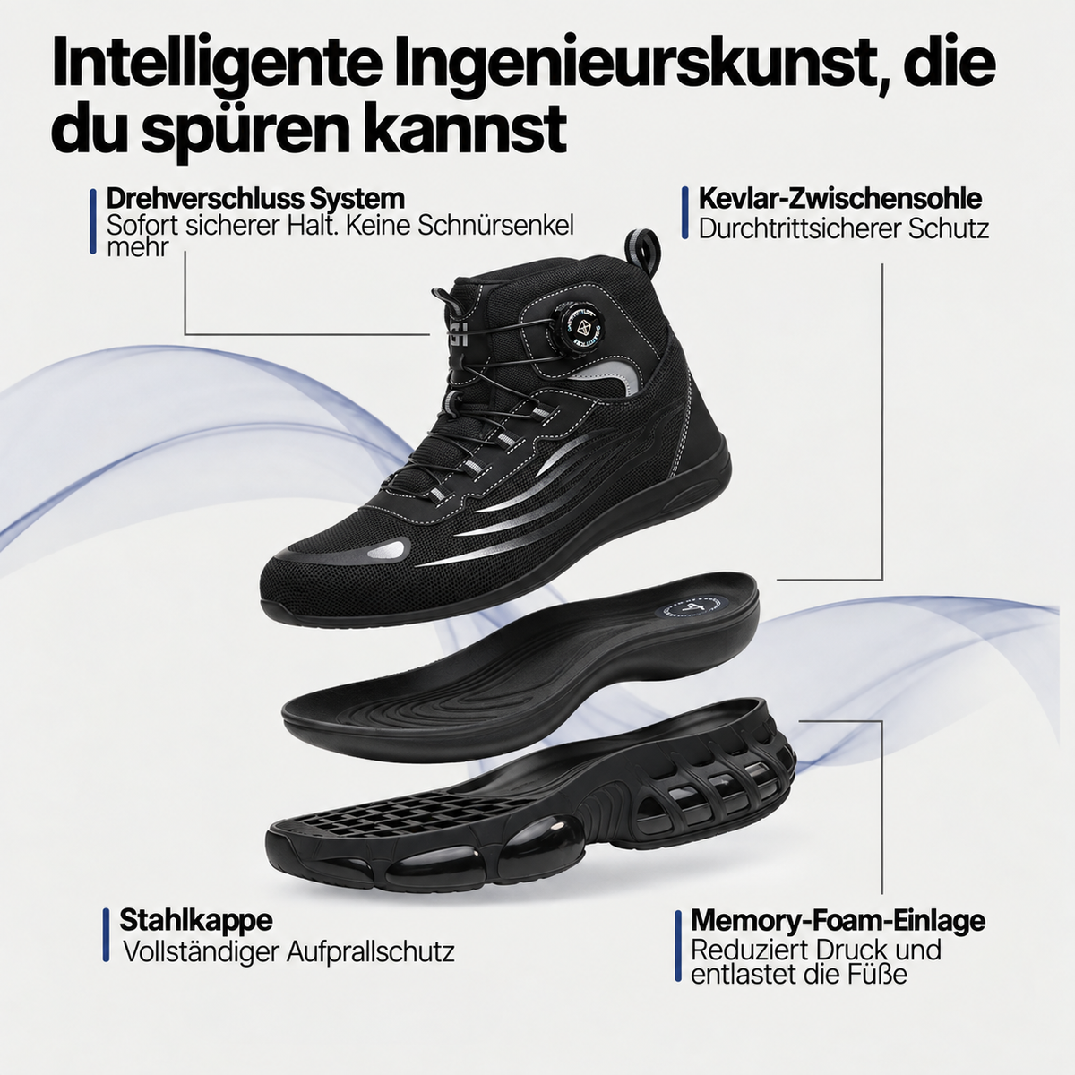 TURBOSTAHL S3 Pro – Leichter Sicherheitsschuh mit Drehverschluss & Luftpolster-Dämpfung